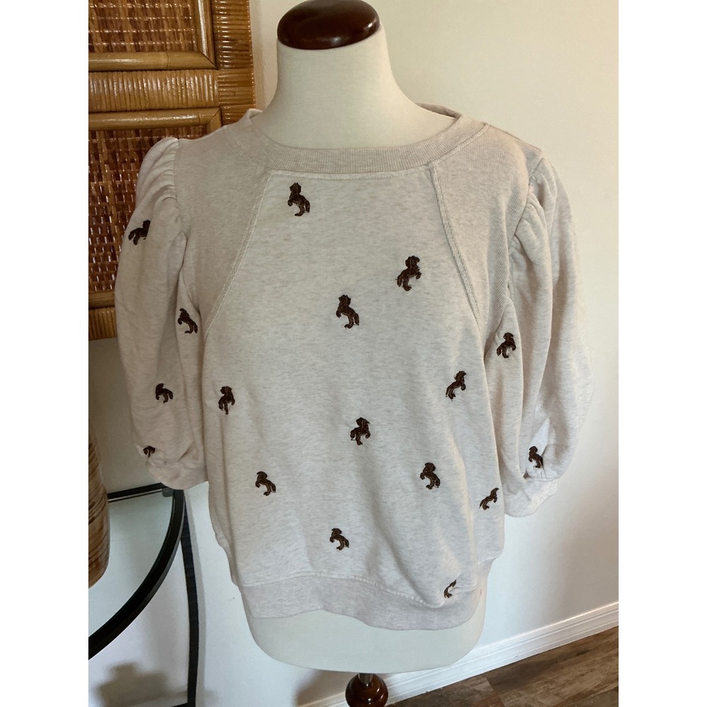 NWOT Maeve Puff-Sleeve Embroidered HORSE Sweatshirt SIZE XL